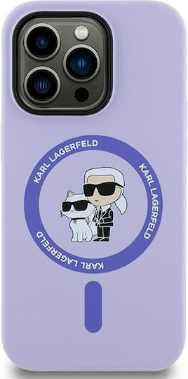 Karl Lagerfeld Hülle für iPhone 14 Pro Kompatibel mit Magsafe Klhmp14lscmkcrhu Silikon Kc Body Ring Lila