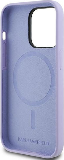 Karl Lagerfeld Hülle für iPhone 14 Pro Kompatibel mit Magsafe Klhmp14lscmkcrhu Silikon Kc Body Ring Lila