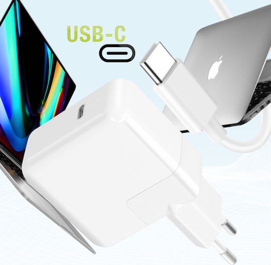 Încărcător Moxie USB C pentru priză MacBook Încărcare rapidă 30W Cablu 1.7m Alb