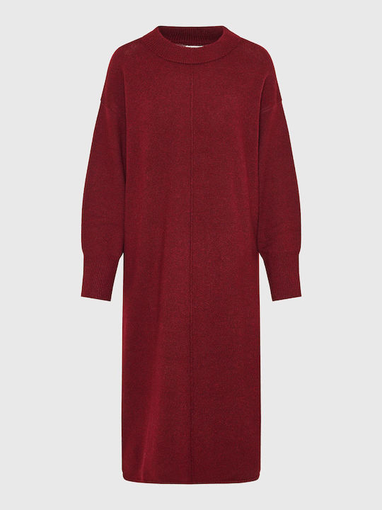 Funky Buddha Midi Dress Knitted with Slit Burgundy