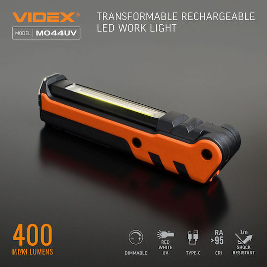 Videx Επαναφορτιζόμενος Φακός LED IP68 με Μέγιστη Φωτεινότητα 400lm