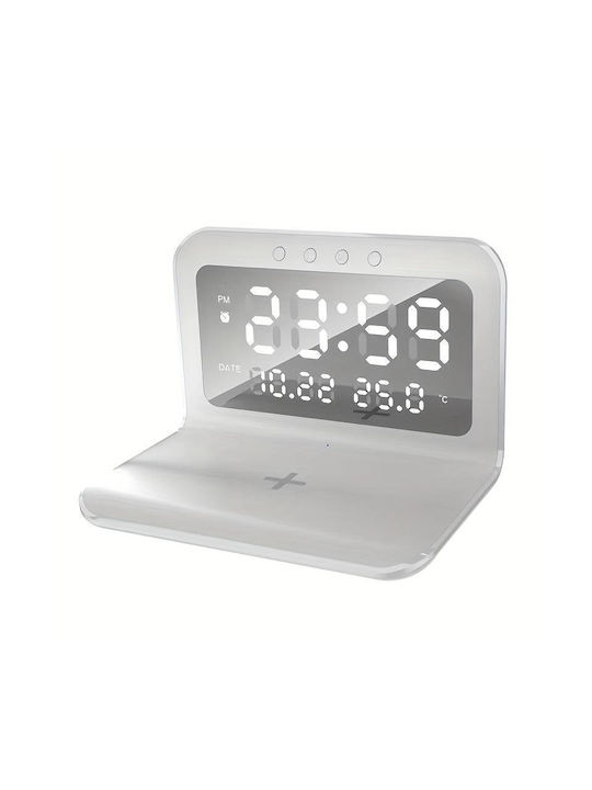 Ceas De Masă Digital Led Cu Ceas Deșteptător Și Încărcare Wireless Alb