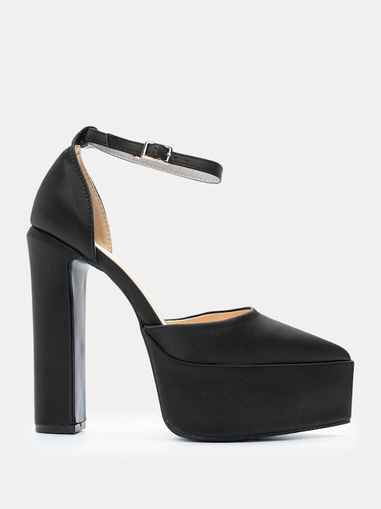 Luigi Pointed Toe Black High Heels with Strap