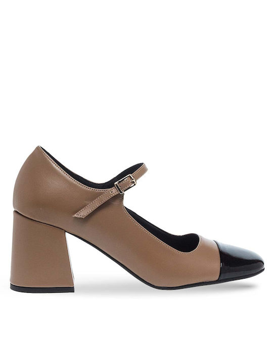 Maison Minrelle Leather Brown Heels with Strap