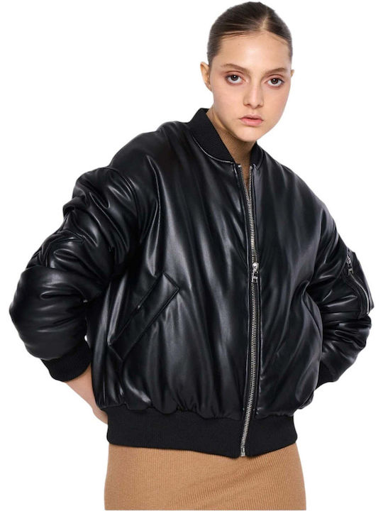 Silvian Heach Leather Jacket Bomber Leather Black