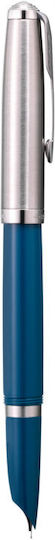 Parker Writing Pen Fine Blue made of Steel with Blue Ink