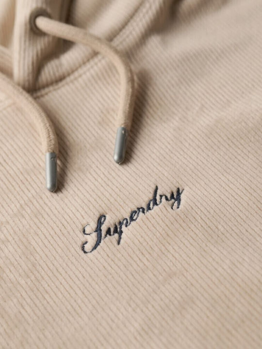 Long Women's Sweatshirt Velvet Hooded Beige