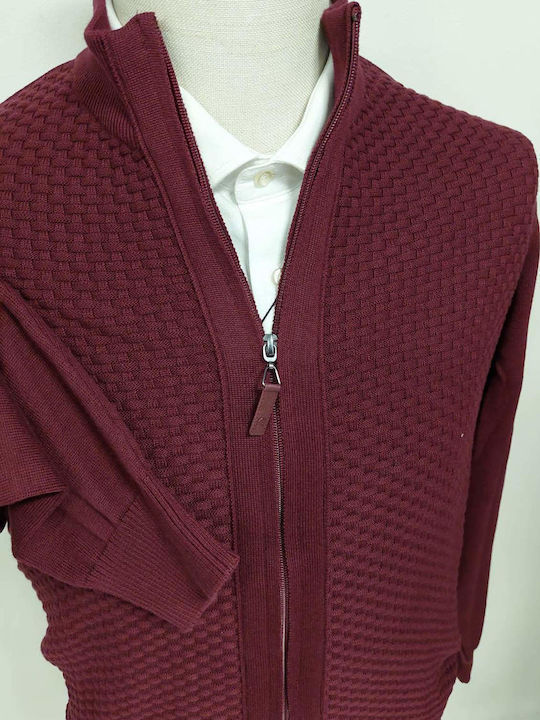 Cardigan Tricotat pentru Bărbați Burgundy