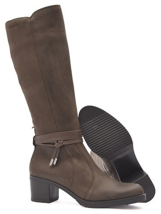 Leder Damenstiefel mit mittlerem Absatz Braun