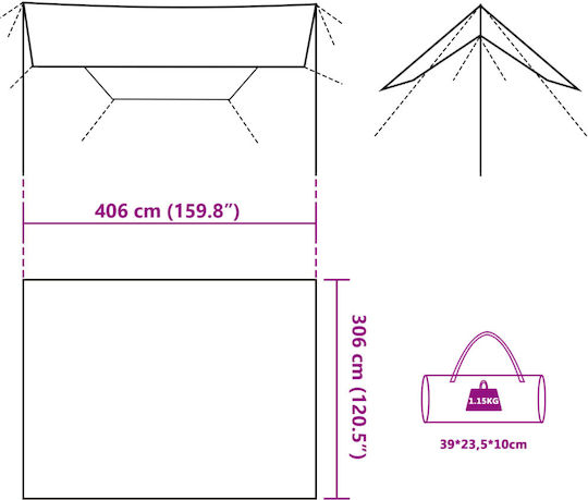 vidaXL Shade Sail Кафяв С парчета & с PU покритие 3.06x4.06m 62гр/кв.м
