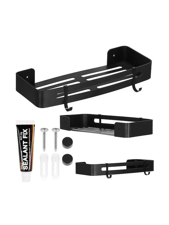 Badezimmerregal 2 Haken 2 Wandmontagesysteme Aluminium 32x12x4cm Schwarz