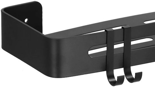 Raft de baie cu 2 cârlige, 2 sisteme de montare pe perete, aluminiu, 32x12x4cm, negru