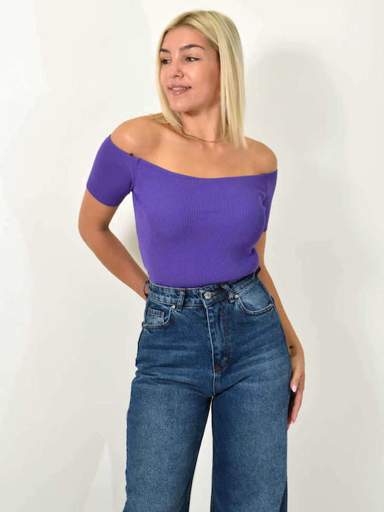 Women's Blouse Off-Shoulder with Straps Purple