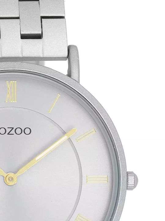 Oozoo Vintage Γυναικείο Ρολόι 36mm Μπαταρίας με Ασημί Μεταλλικό Μπρασελέ