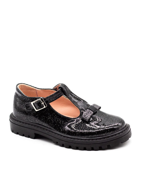 Kids Anatomic Patent Leather Ballerinas with Adjustable Metal Clasp Black