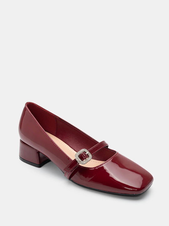 Luigi Synthetic Leather Pointed Toe Burgundy Low Heels with Strap