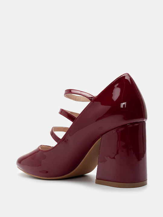 Luigi Synthetic Leather Pointed Toe Burgundy High Heels with Strap