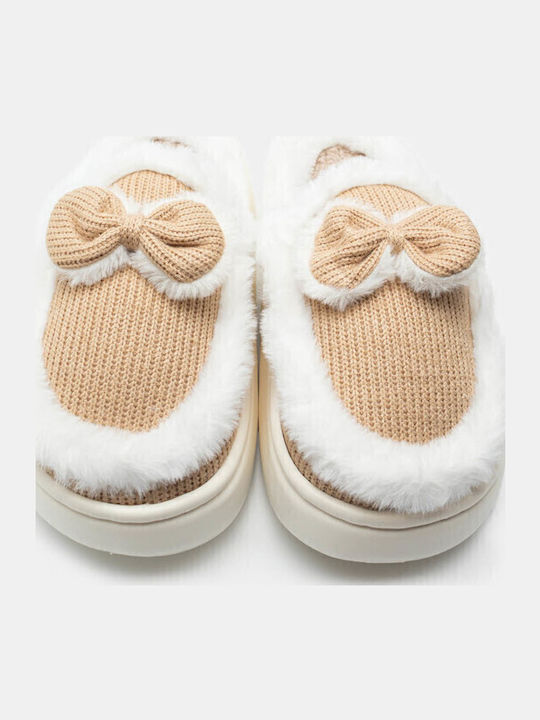 Winter Women's Slippers with Fur Beige