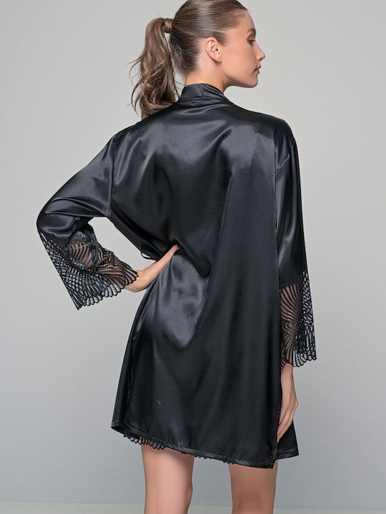 Milena by Paris Pentru Femei Satin Halat Neagră