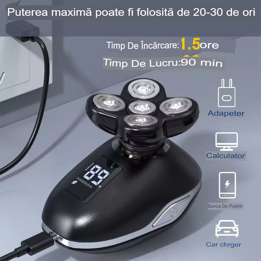 Trimmer de păr multifuncțional 5D Marske HM1688 5 în 1 pentru față, cap, corp, utilizare la duș, afișaj digital, impermeabil, 10 x 6 cm, negru