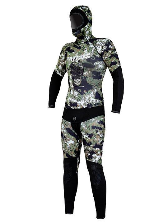 Pathos Medi Divisible Wetsuit Shaved with Chest Pad for Speargun Green Camouflage 7mm