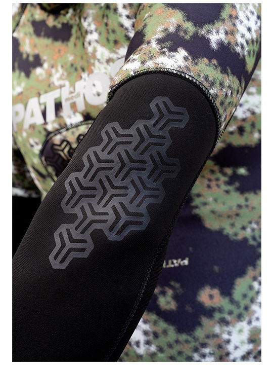 Pathos Medi Divisible Wetsuit Shaved with Chest Pad for Speargun Green Camouflage 7mm