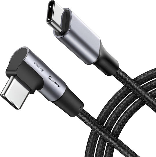 Swissten USB-C 100W Laptop-Kabel Abgewinkeltes Design Geflochtenes Nylon Schwarz
