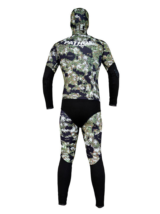 Pathos Medi Divisible Wetsuit Shaved with Chest Pad for Speargun Green Camouflage 3mm