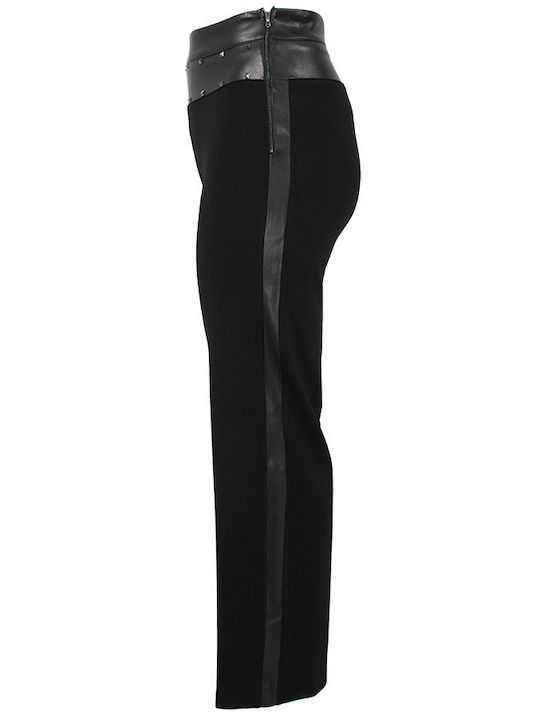 Women's High-waisted Fabric Trousers Flared Striped Black