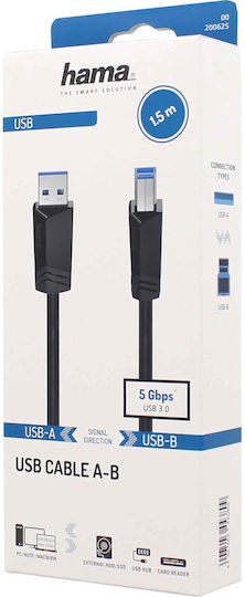 HAMA USB 3.0 Кабел USB-B Мъжки - USB-B Мъжки Черен 1.5м 00200625