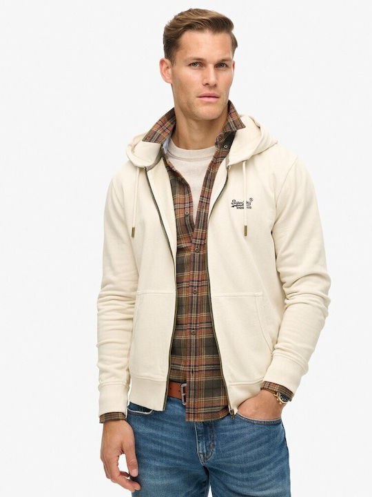 Superdry Men's Hooded Cardigan with Zipper Off-white