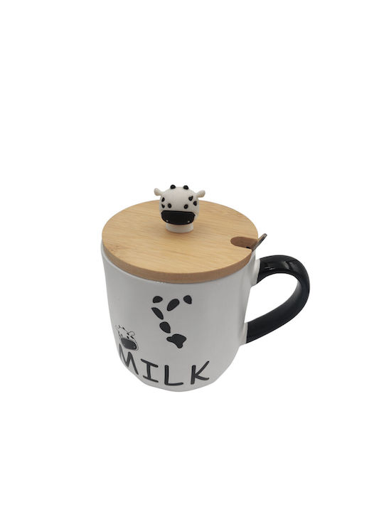 Etoile Cow Milk Mug from Porcelain with Lid White
