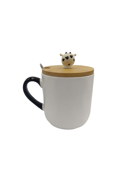 Etoile Cow Milk Mug from Porcelain with Lid White