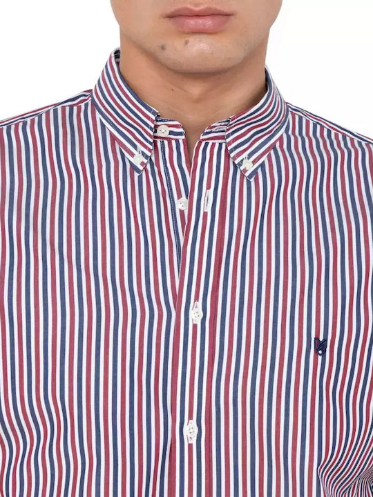 The Bostonians Long-sleeved Cotton Shirt Striped Red