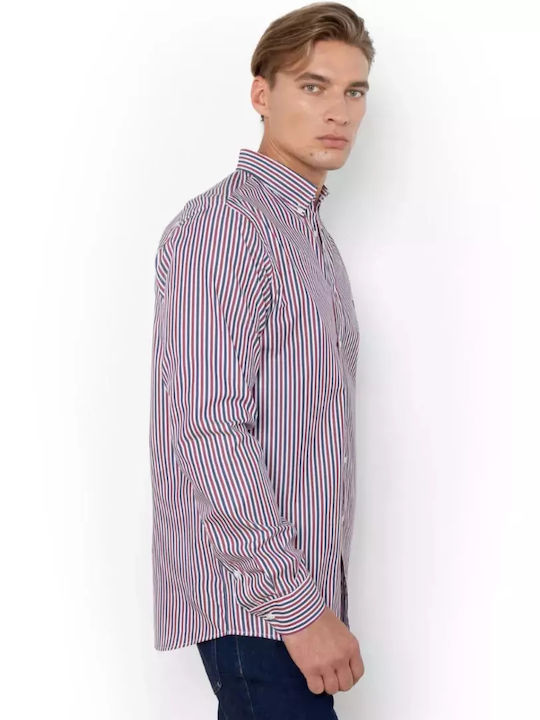 Long-sleeved Cotton Shirt Striped Red