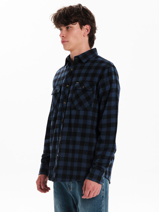 Long-sleeved Flannel Shirt Checked Black