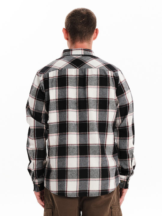 Long-sleeved Flannel Shirt Checked White