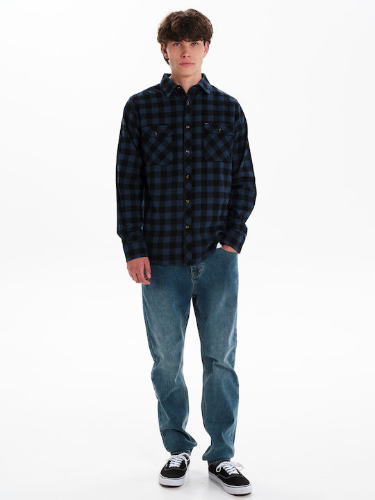 Long-sleeved Flannel Shirt Checked Black