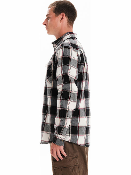 Long-sleeved Flannel Shirt Checked White