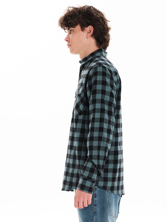 Long-sleeved Flannel Shirt Checked Black