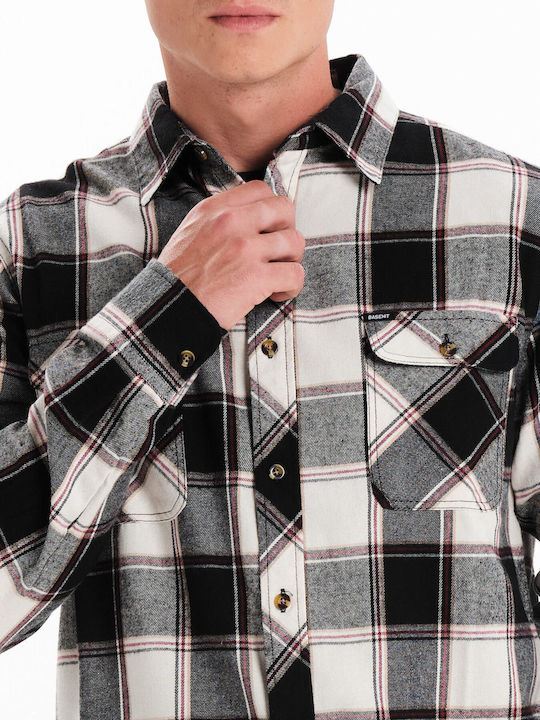 Long-sleeved Flannel Shirt Checked White