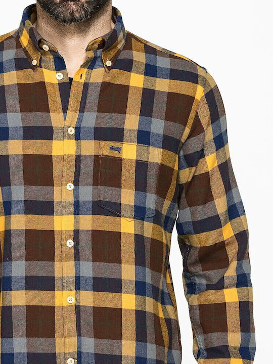 Long-sleeved Flannel Shirt Checked Yellow