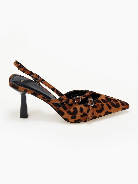 Alta Moda Patent Leather Pointed Toe Multicolour Heels with Strap Animal Print