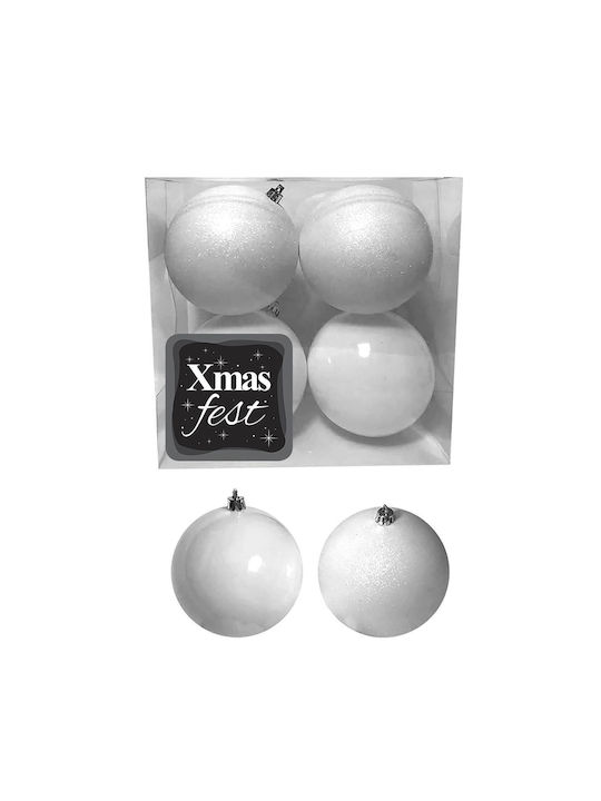 Hanging Ball Ornament Ornament White with Glitter 10cm Set 4pcs