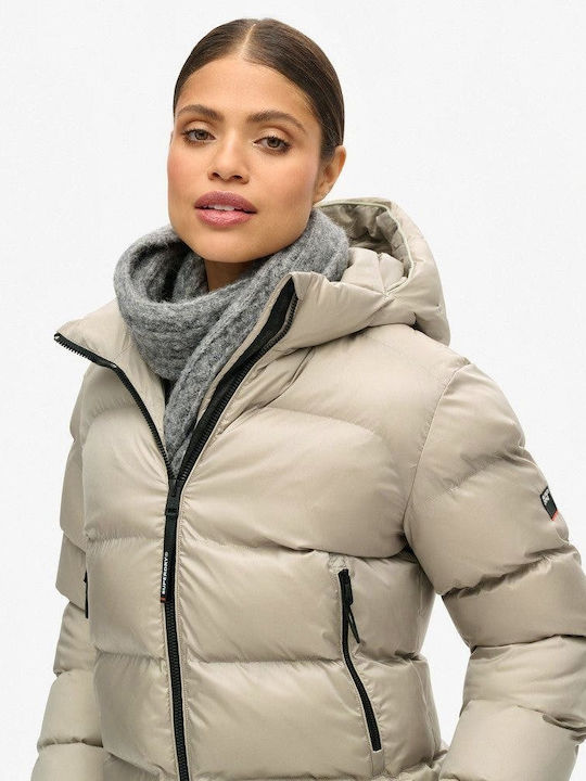 Women's Short Sports Jacket for Winter with Hood Beige