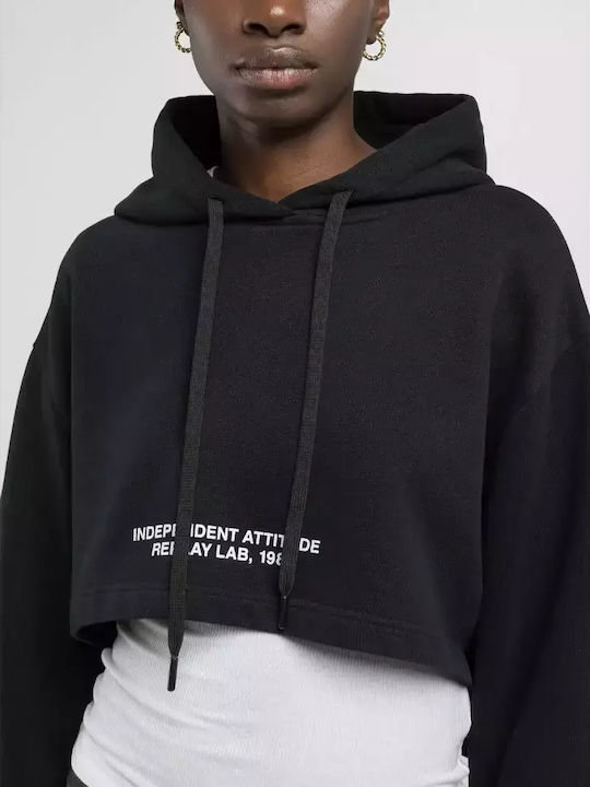 Woman Μακρύ Γυναικείο Φούτερ με Κουκούλα Black