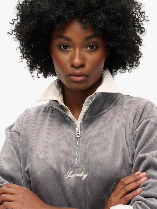 Long Women's Sweatshirt Velvet Dark Grey