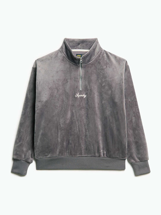 Long Women's Sweatshirt Velvet Dark Grey