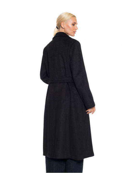 Biston Women's Long Coat with Belt black