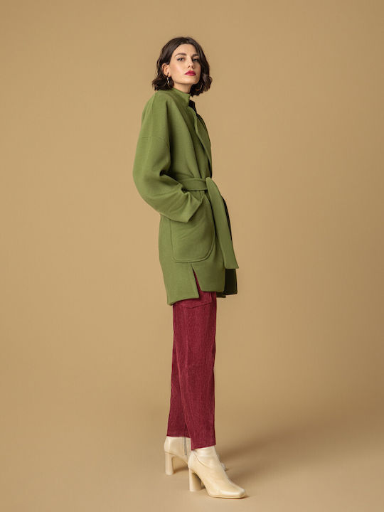 Moutaki Women's Midi Coat with Buttons Olive